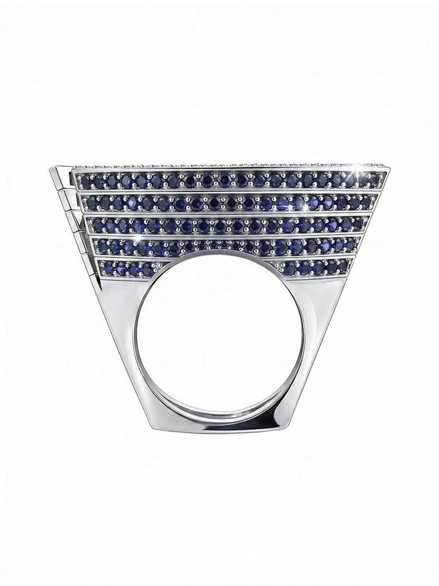 Кольцо из белого золота 585 с аквамарином сапфирами и бриллиантами 