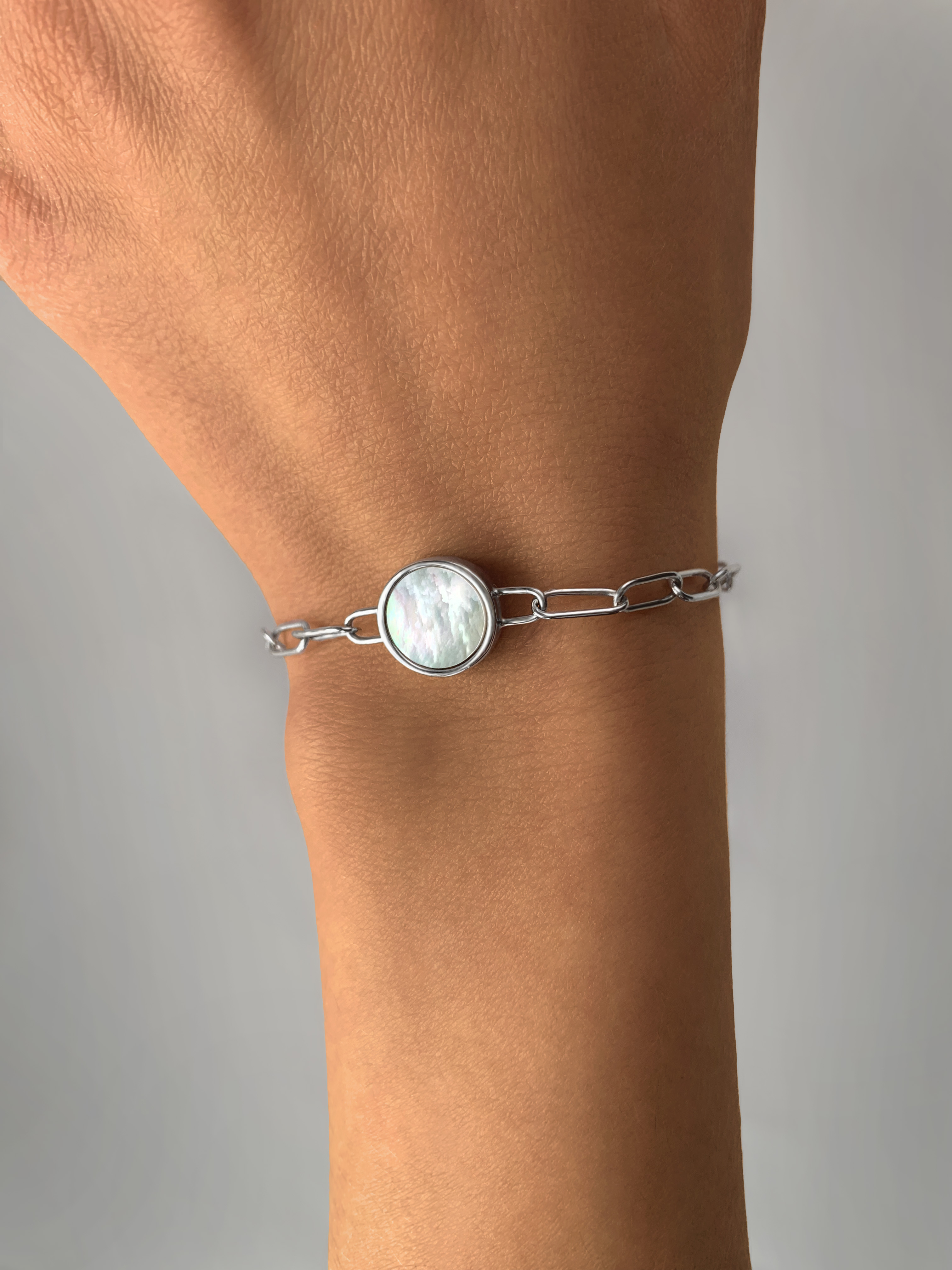 Браслет серебряный 925 с агатом и перламутром 