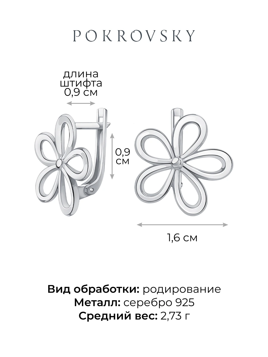 Серьги серебряные 925 ромашки 