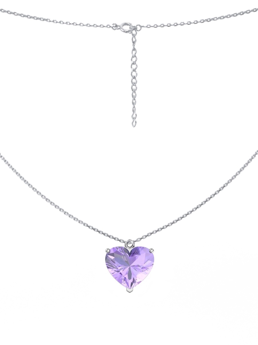 Колье из белого золота 585 подвеска сердце из аметиста 