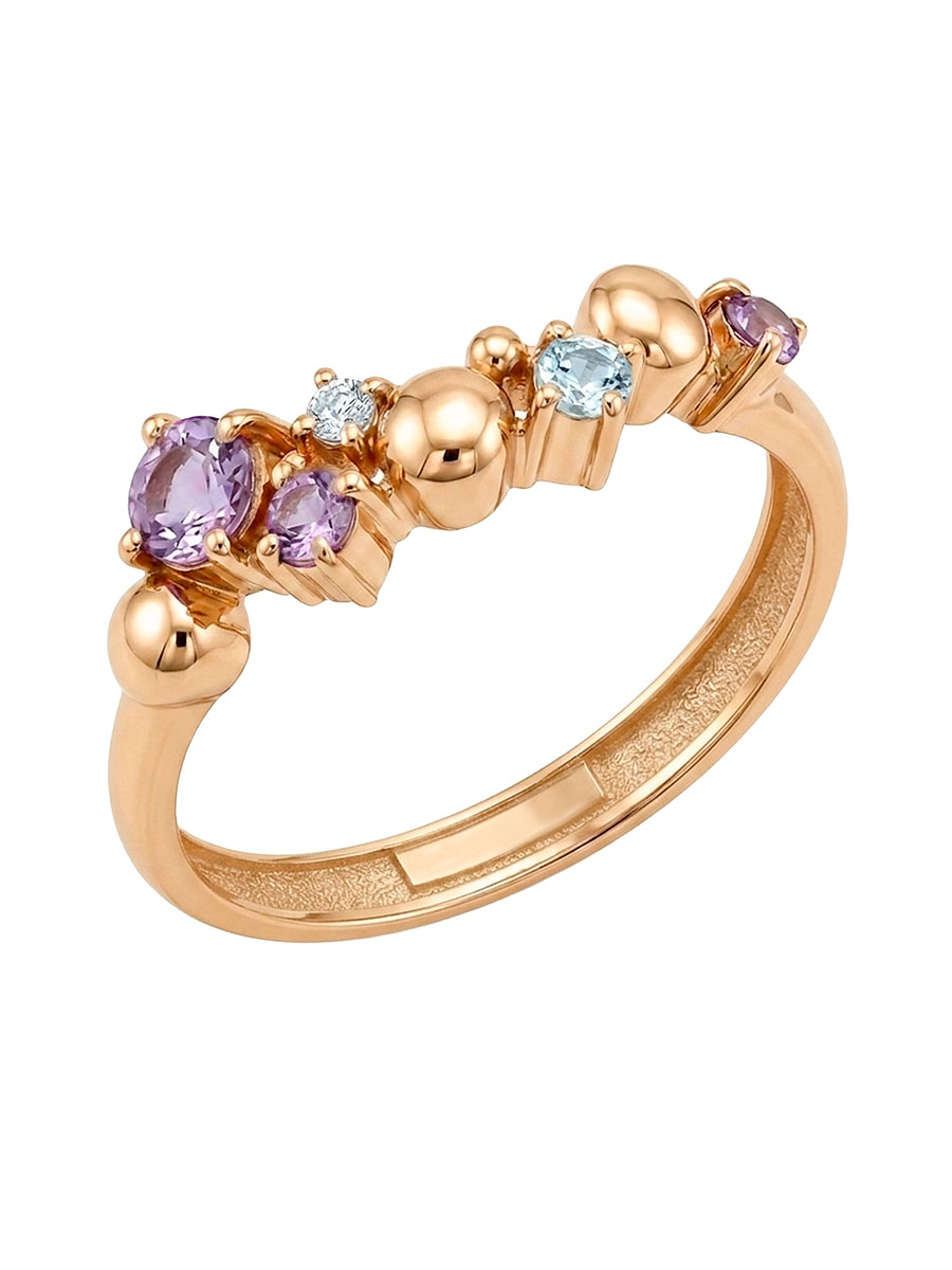 Кольцо золотое 585 с аметистами