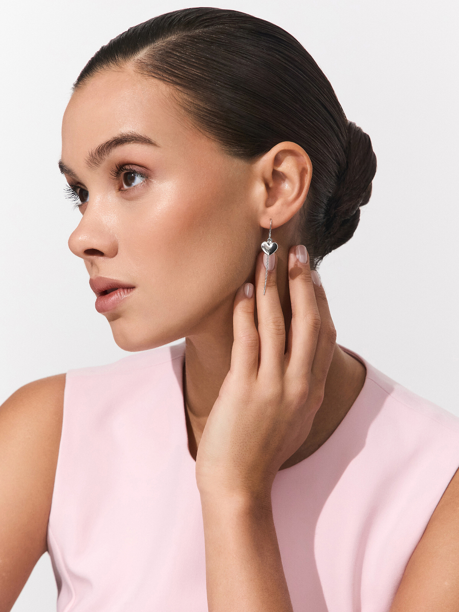 Серьги протяжки серебряные 925 сердца 