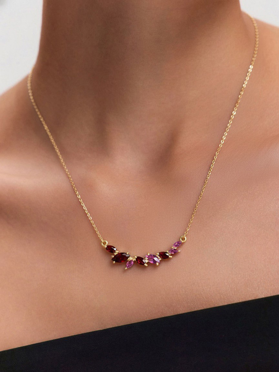 Колье золотое 585 с гранатами и родолитами 