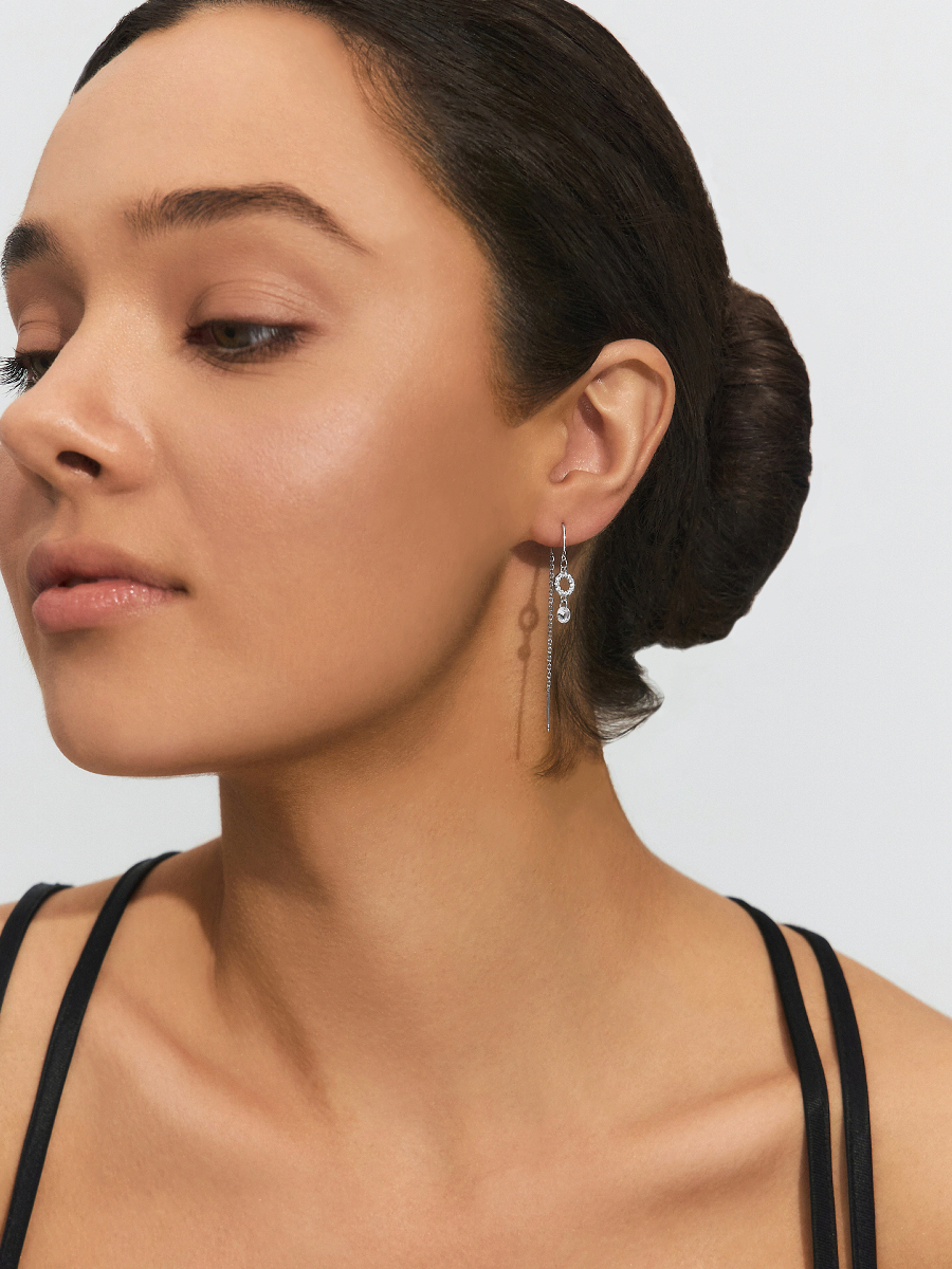 Серьги протяжки серебряные 925 с фианитами 