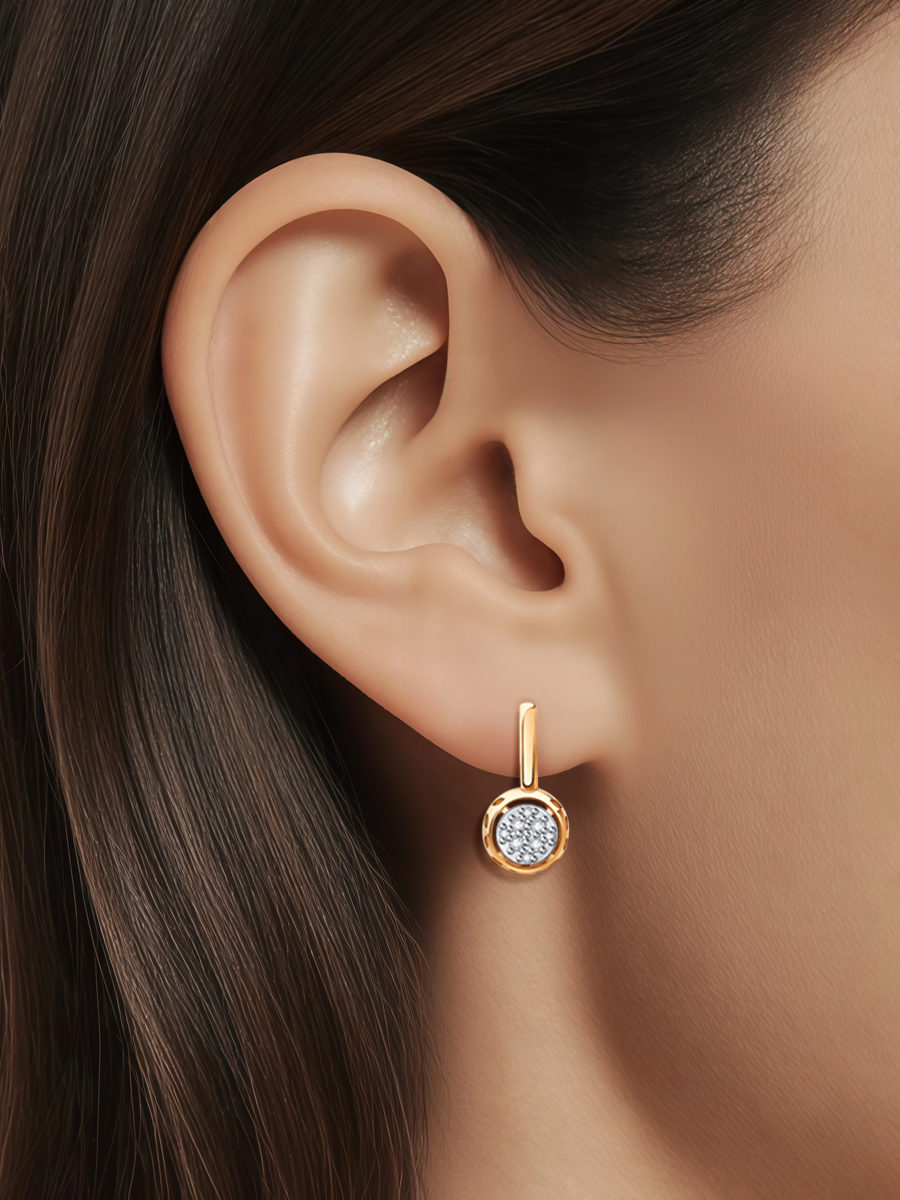 Серьги золотые 585 с фианитами 