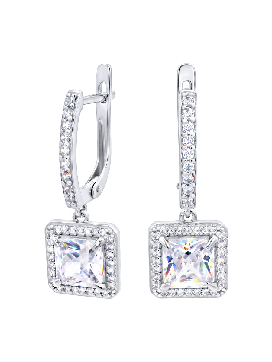 Серьги подвески серебряные 925 с фианитом
