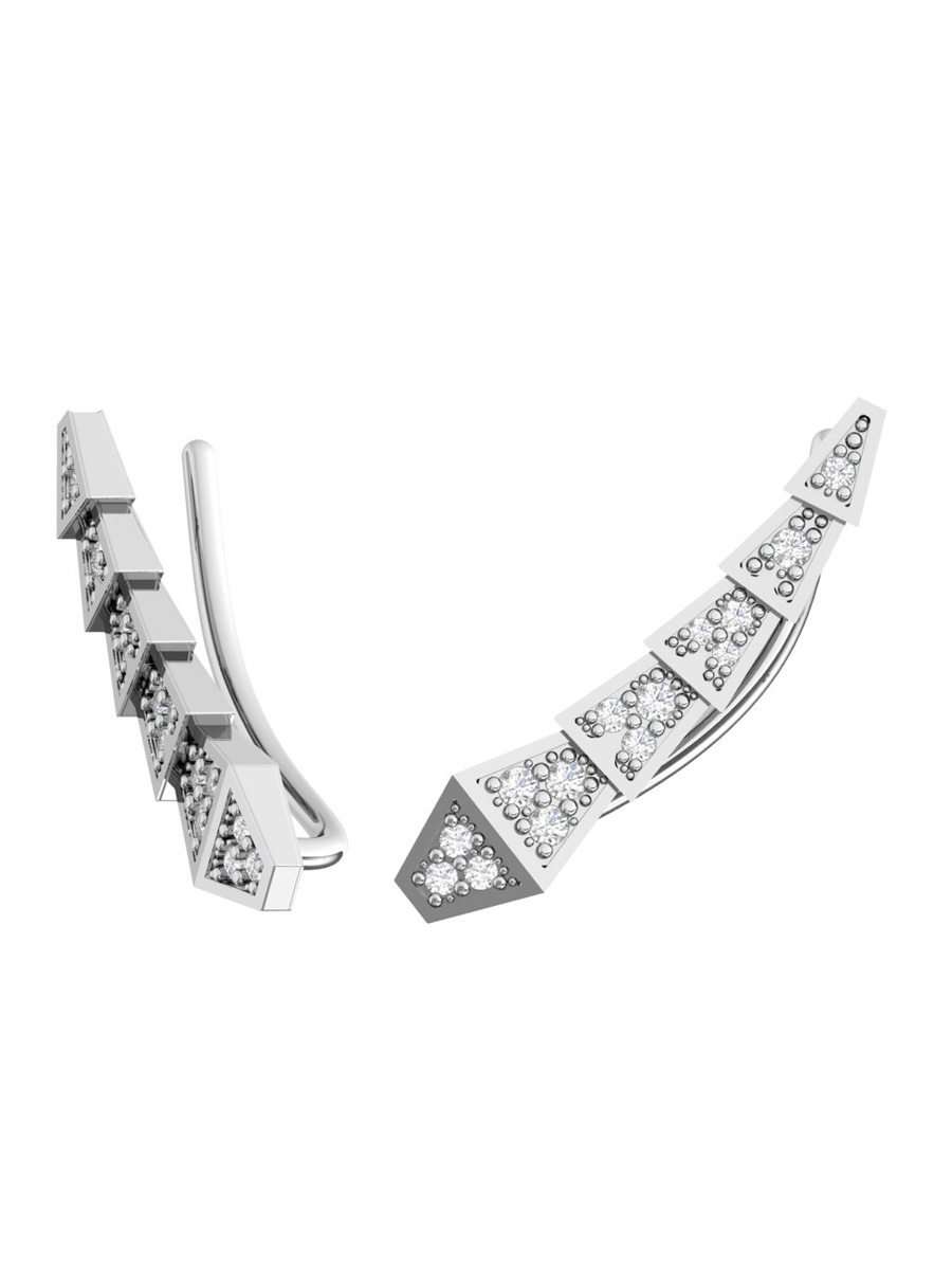 Серьги зажимы (клаймберы) серебряные 925 с фианитами