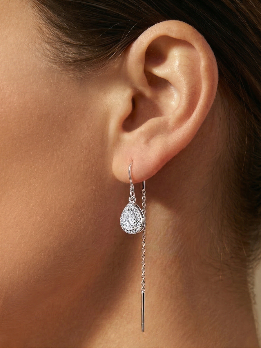 Серьги протяжки серебряные 925 с фианитами 