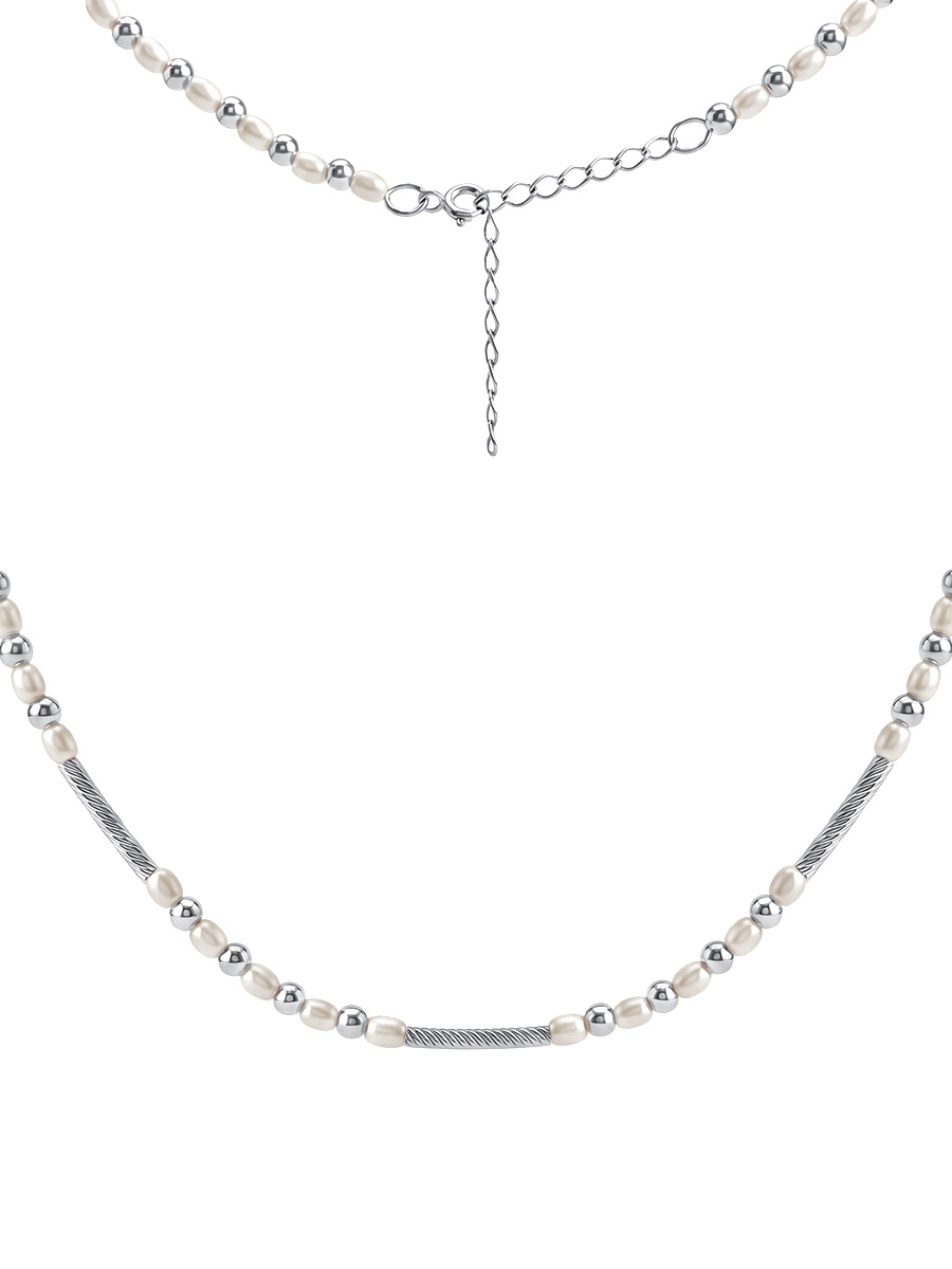 Колье из серебра 925 с гематитом и жемчугом