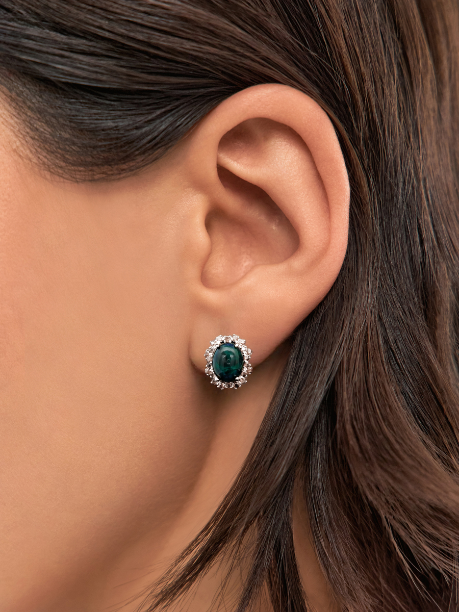 Серьги из белого золота 585 с синими опалами и бриллиантами 