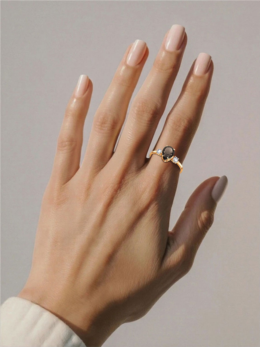 Кольцо золотое 585 с раухтопазом и фианитами