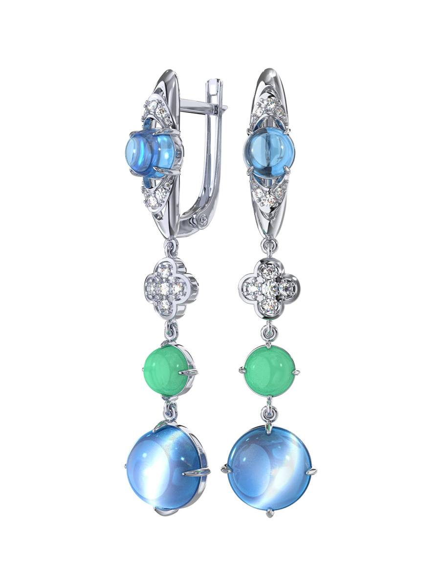 Серьги из белого золота 585 с кошачьим глазом | 9201165-04862
