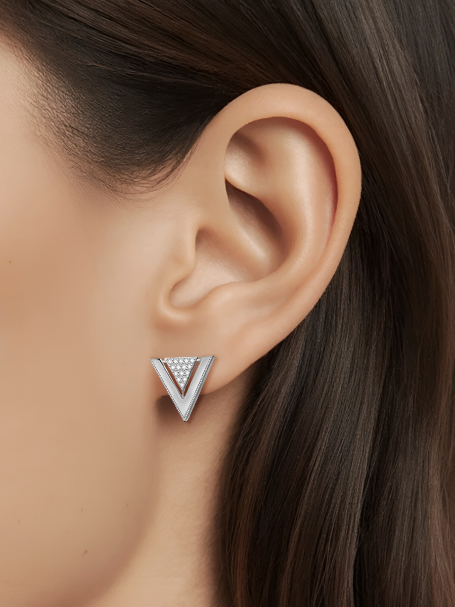 Серьги из белого золота 585 треугольники с бриллиантами  | 2101706-00002