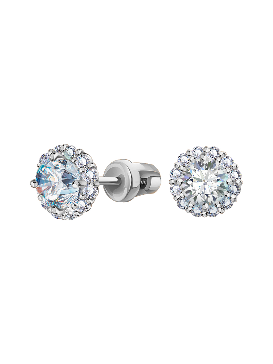 Серьги гвоздики из белого золота 585 с камнями фианитами | 6001145-00772