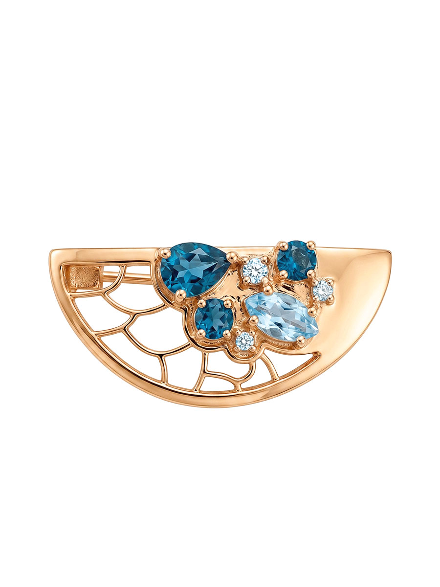 Брошь золотая 585 с топазами и топазами лондон блю | 2701823М01550