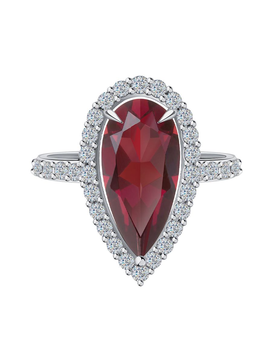 Кольцо из белого золота 585 с турмалином и бриллиантами  | 9101481-01522