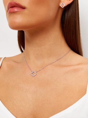 Колье из белого золота 585 клевер из бриллиантов 