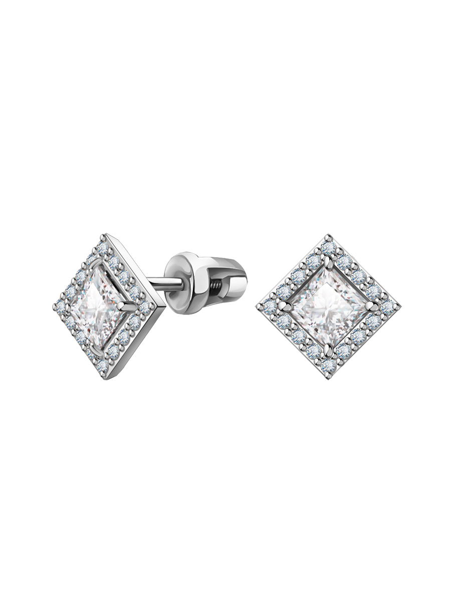 Серьги гвоздики из серебра 925 с фианитами | 6101095-00775
