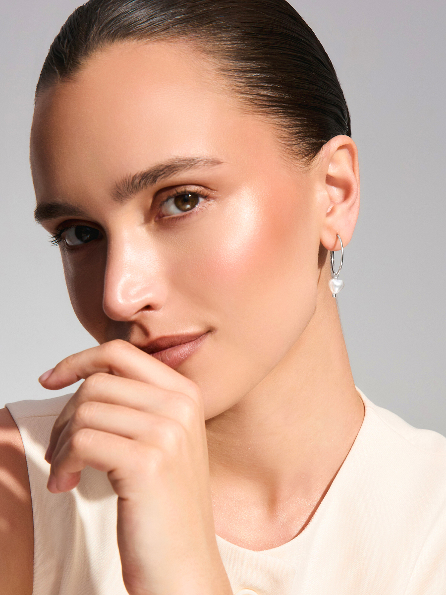 Серьги кольца в серебре 925 с жемчугом | 0212462-03675