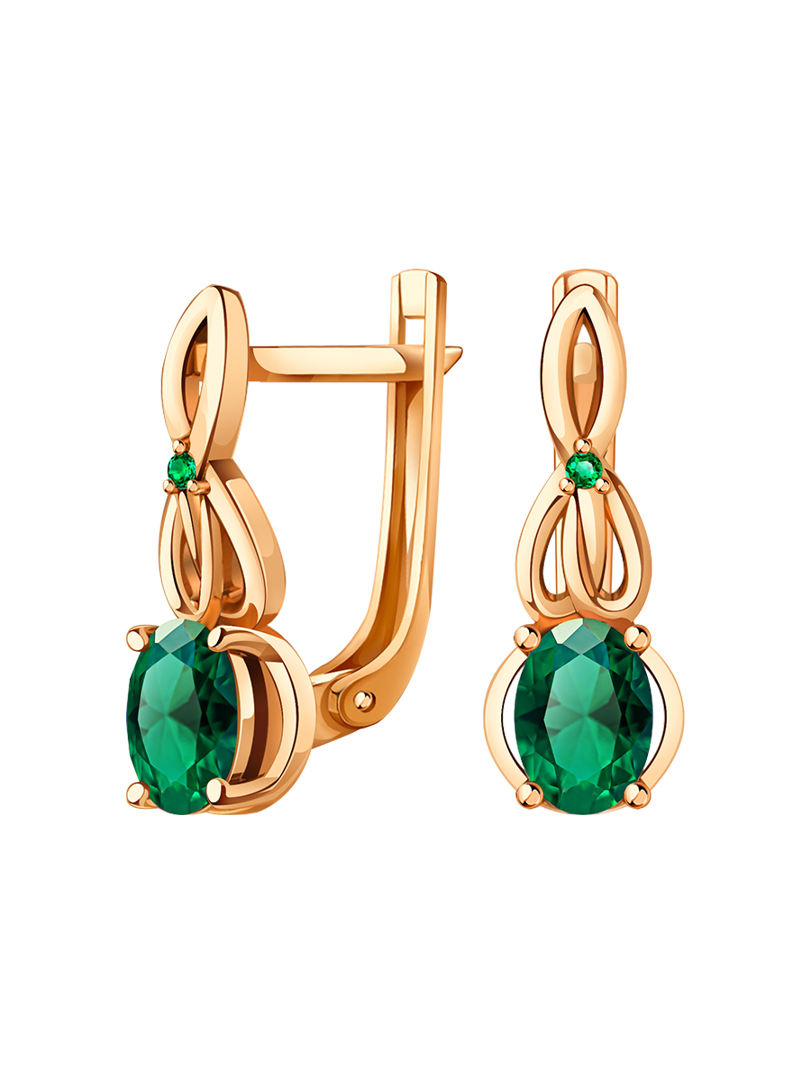 Серьги золотые 585 с изумрудами  | 2100846-00020