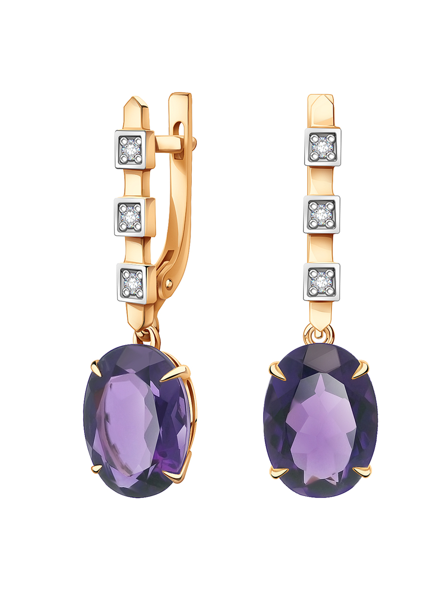Серьги из золота 585 с аметистом и бриллиантами | 9201304-05910