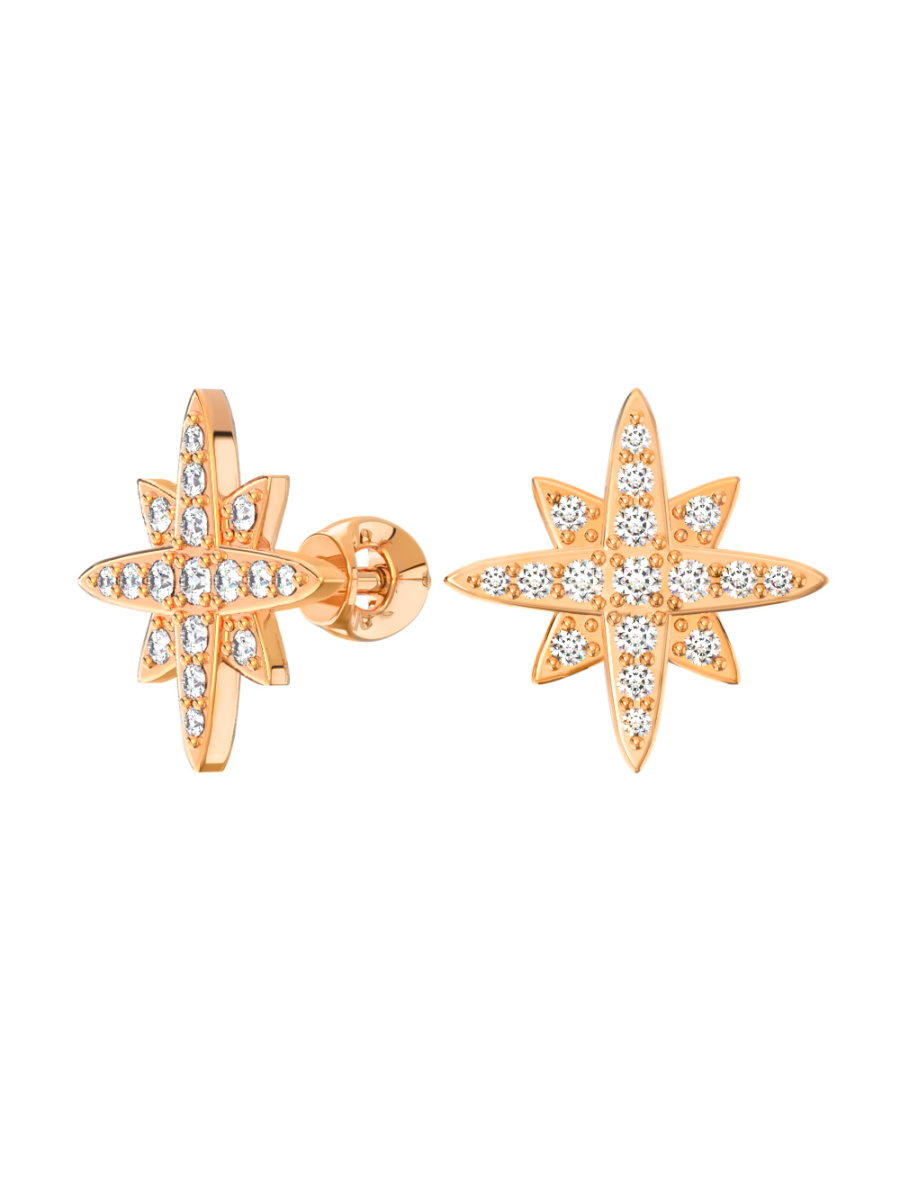 Серьги гвоздики звёзды из золота 585 с камнями фианитами | 6001826-00770
