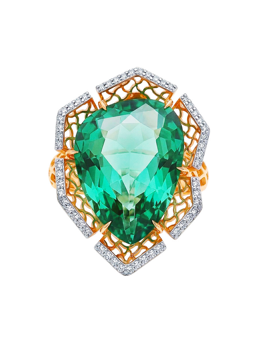 Кольцо золотое 585 с турмалином и бриллиантами  | 1101840М02760 