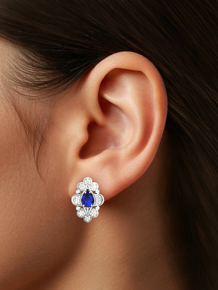 Серьги из белого золота 585 с танзанитами и бриллиантами | 9200848-02992