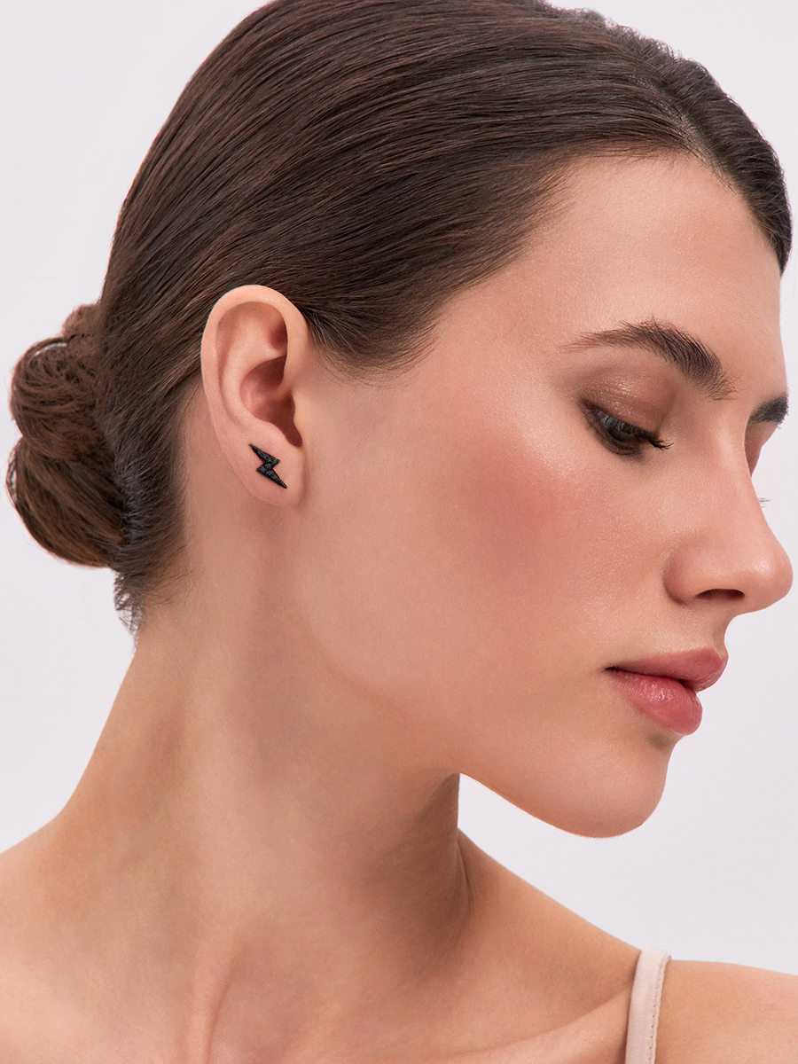 Серьги клаймберы серебряные 925 молнии с черными фианитами | 0201715-00205