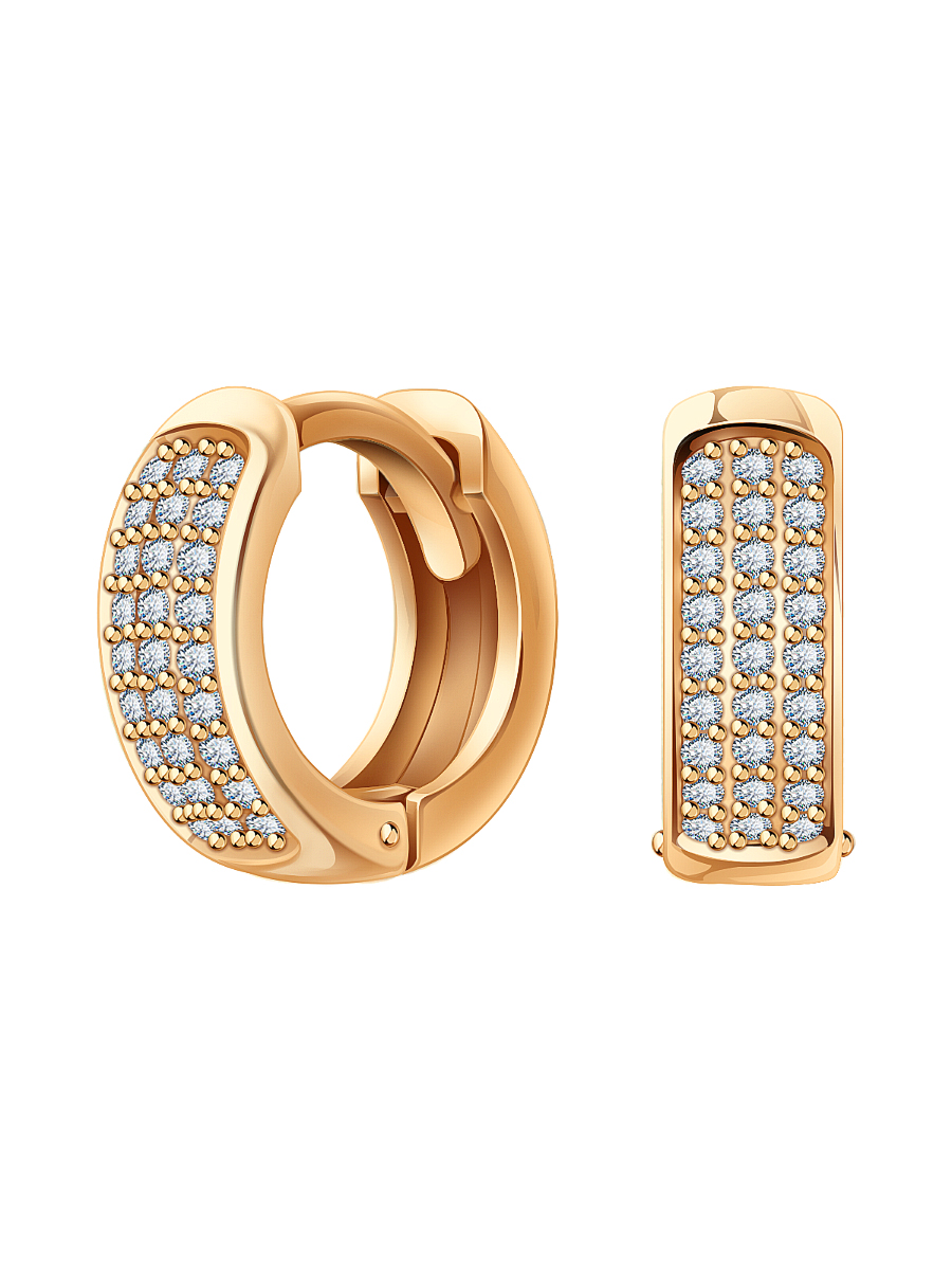 Серьги кольца золотые 585 с камнями фианитами 11 мм | 0201557-00770