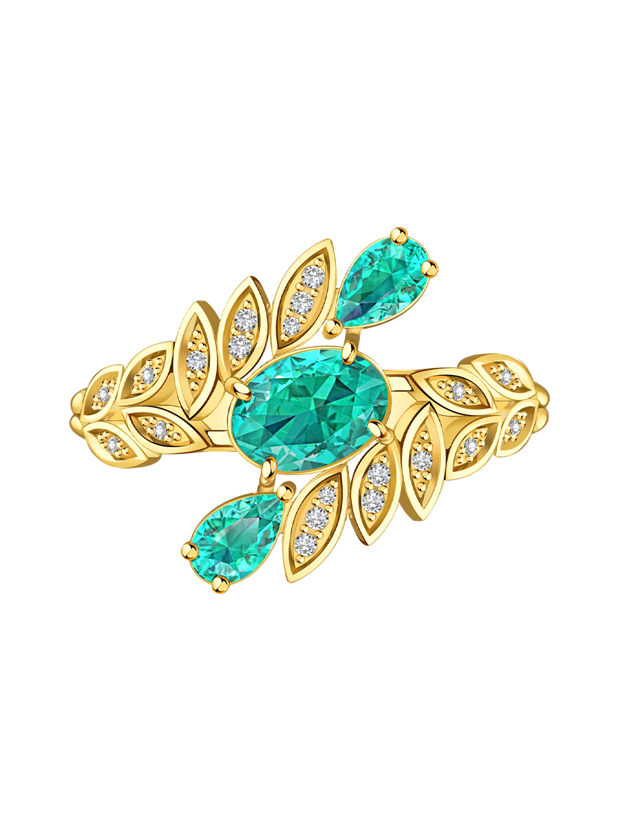 Кольцо золотое 585 с изумрудами и бриллиантами | 9100907-02721