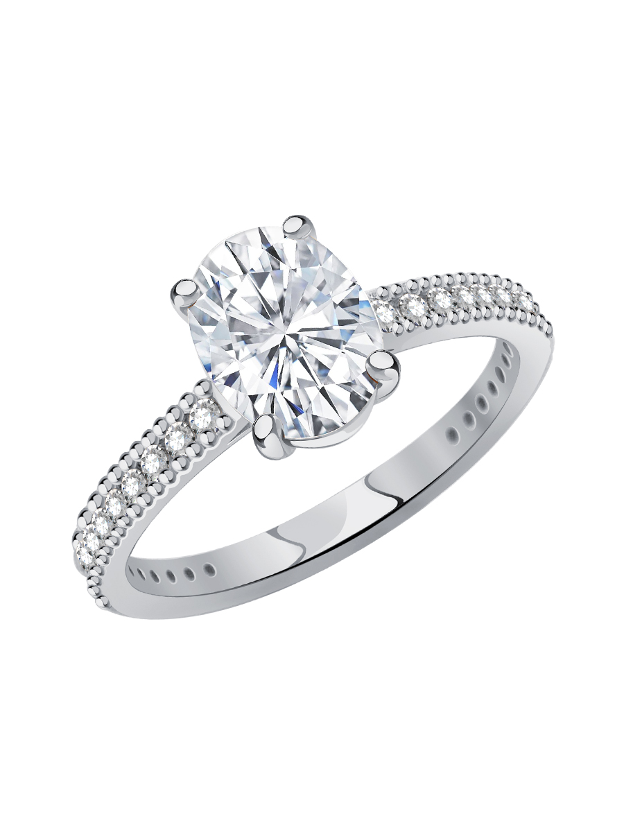 Кольцо из белого золота 585 с муассанитом и фианитами  | 0101858М05962