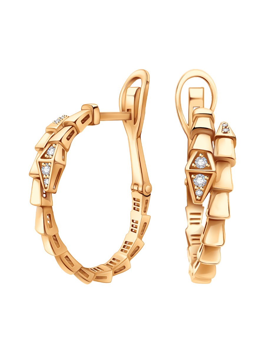 Серьги кольца золотые 585 змеи с бриллиантами 27 мм | 9201382-00000