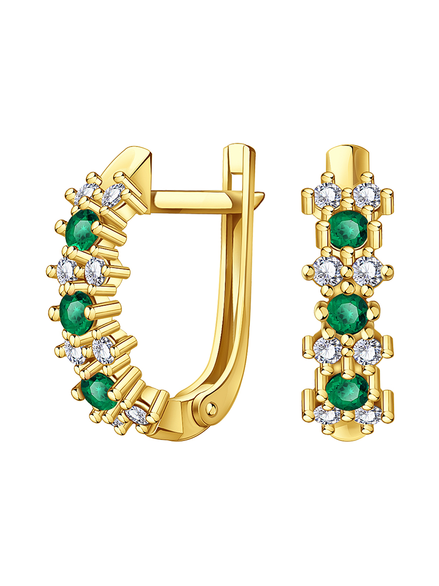 Серьги дорожки из золота 585 с изумрудами и бриллиантами | 2100773-00061