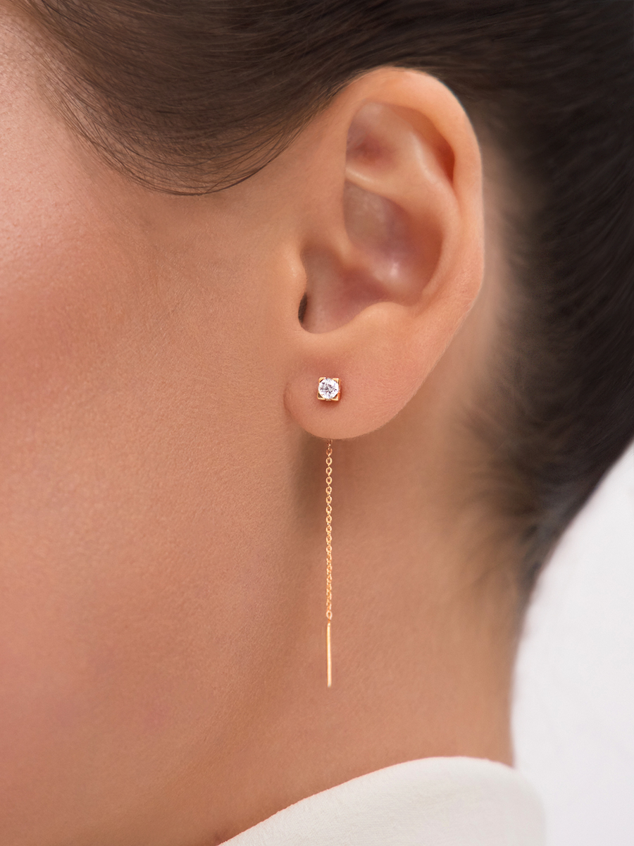 Серьги цепочки золотые 585 с камнями фианитами  | 0222119-00770