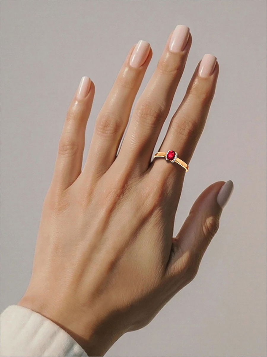 Кольцо золотое 585 с рубином и бриллиантами | 1100555-02420