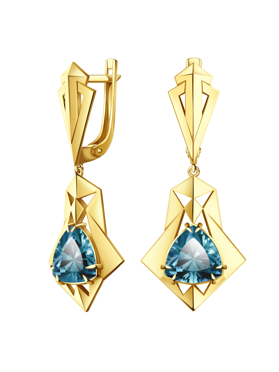 Серьги из желтого золота 585 с топазами лондон блю | 9200906-00711