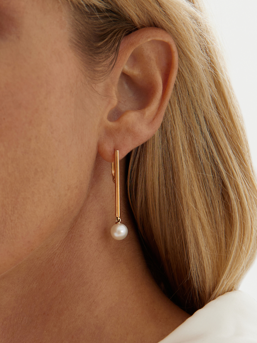 Серьги длинные золотые 585 с белым жемчугом  | 2101110-00360