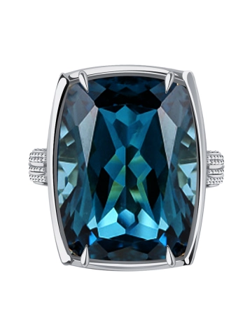 Кольцо из белого золота 585 с синим топазом и бриллиантами