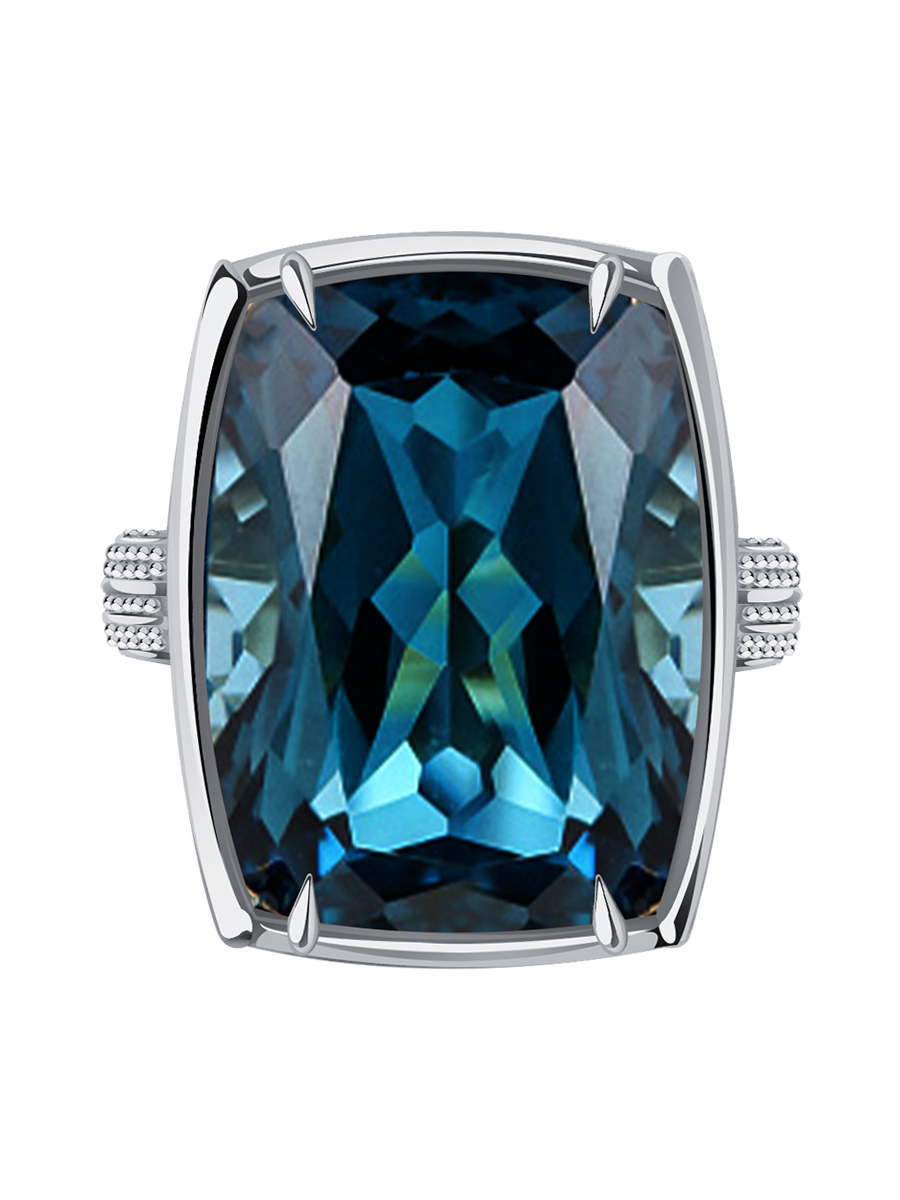 Кольцо из белого золота 585 с лондон‑блю топазом и бриллиантами | 9101359-03932