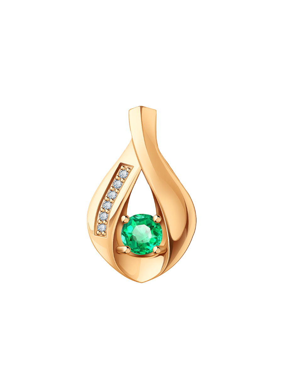 Подвеска золотая 585 с изумрудом и бриллиантами | 4101487-00060