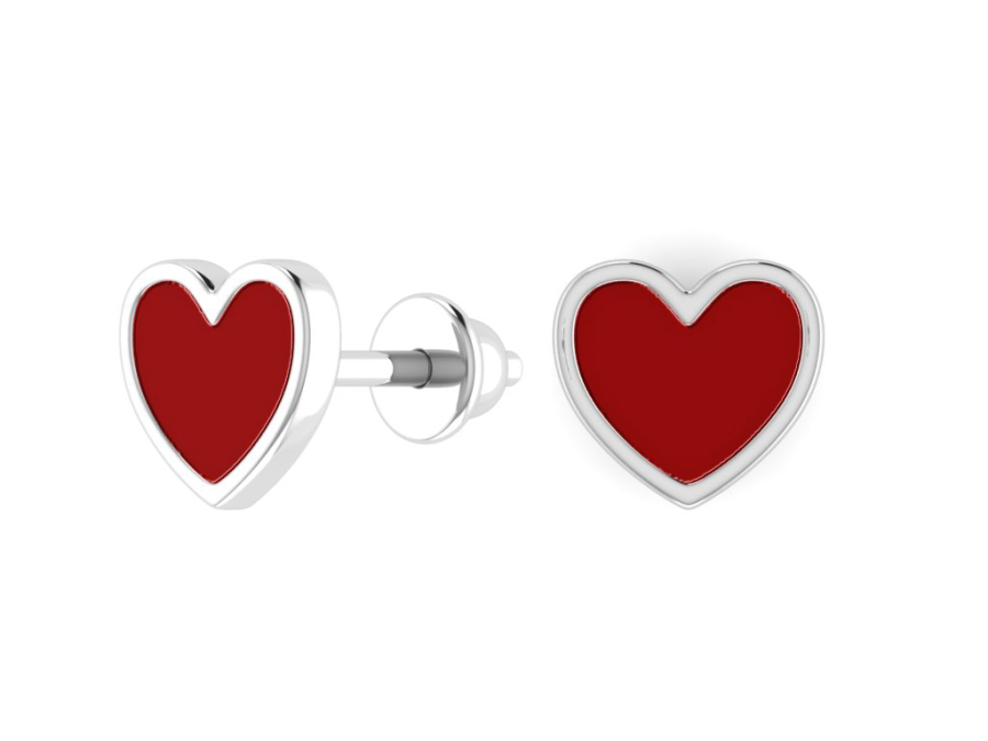 Серьги пусеты серебряные 925 с красной эмалью  | 6001593-80875