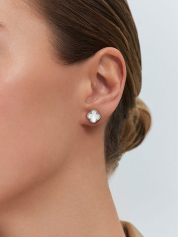 Серьги пусеты серебряные 925 клевер с перламутром