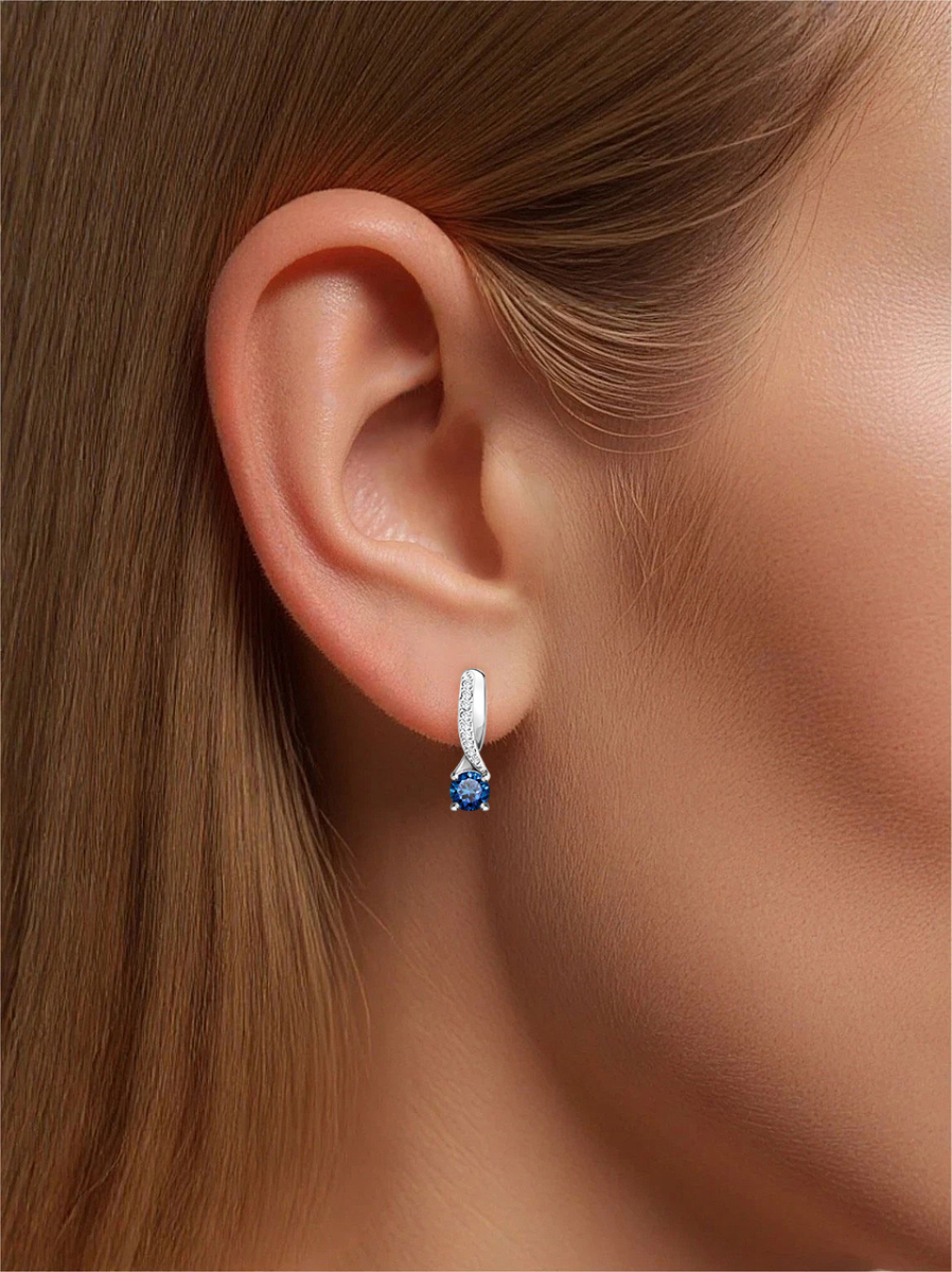 Серьги из белого золота 585 с сапфирами и бриллиантами | 2100780-00052