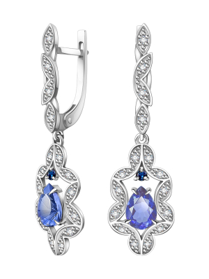 Серьги из белого золота 585 с танзанитом и бриллиантами
