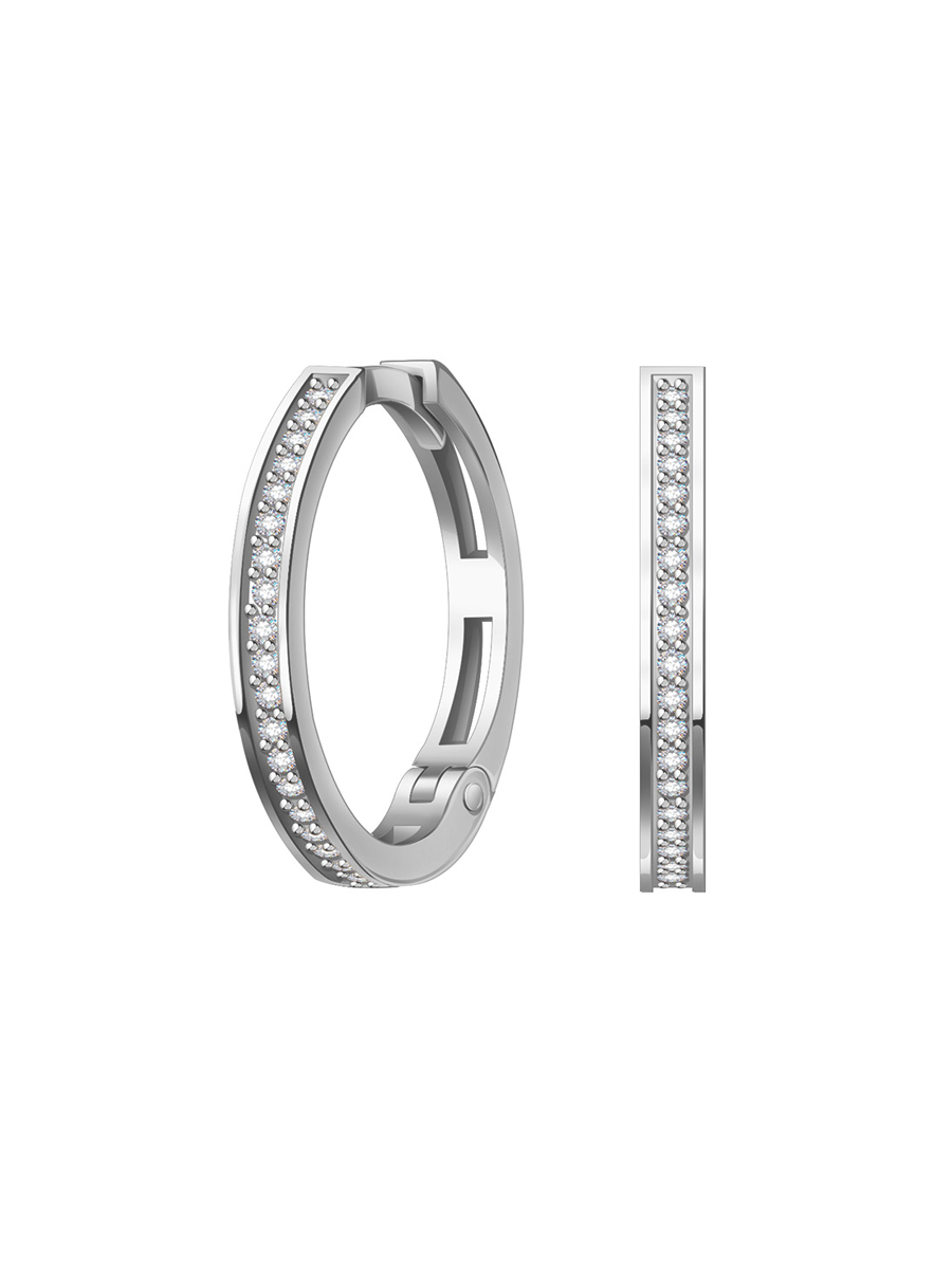 Серьги кольца из белого золота 585 с бриллиантами 19 мм | 0202150-02732