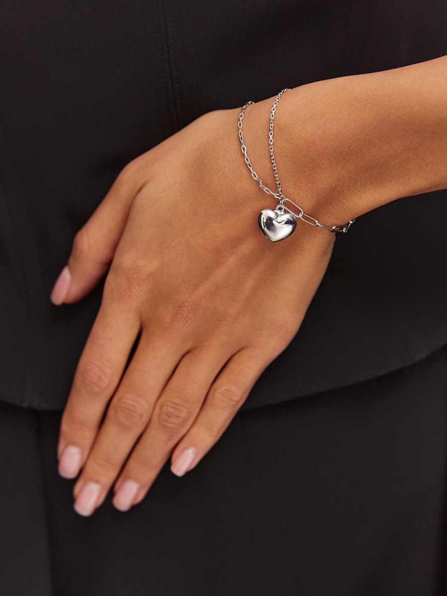 Браслет серебряный 925 с подвеской сердце  | 0710763-00245