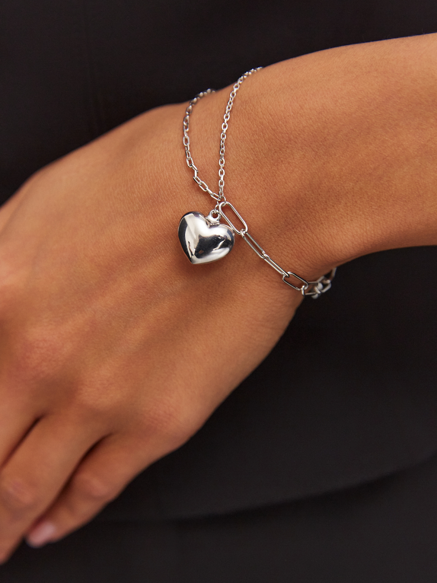 Браслет серебряный 925 с подвеской сердце  | 0710763-00245