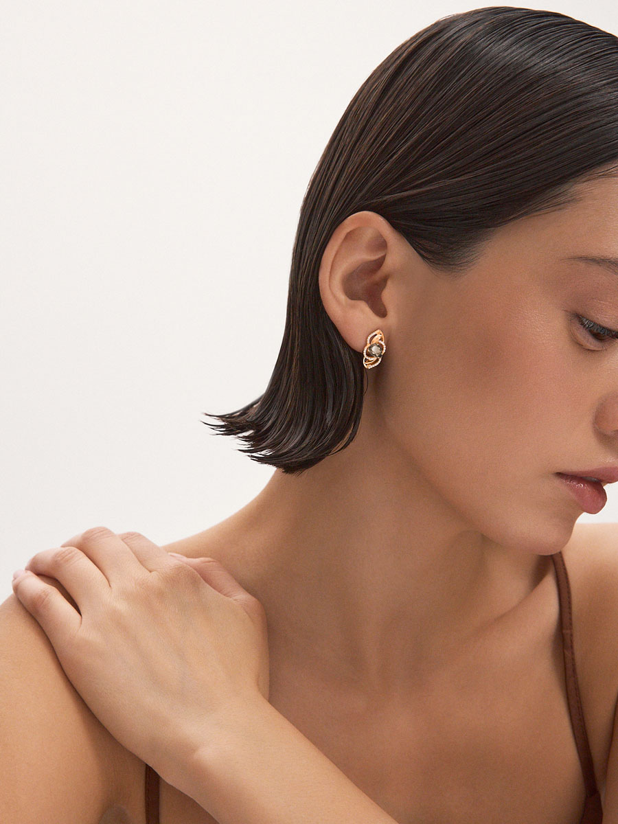 Серьги золотые 585 с раухтопазом и фианитами  | 2100980-00630