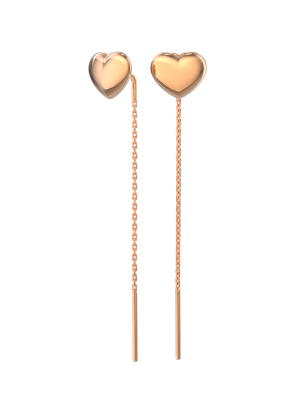 Серьги цепочки золотые 585 сердца без камней